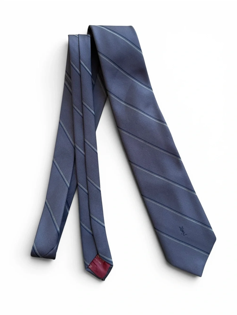 YSL Yves Saint Laurent Gray Stripe Silk Tie